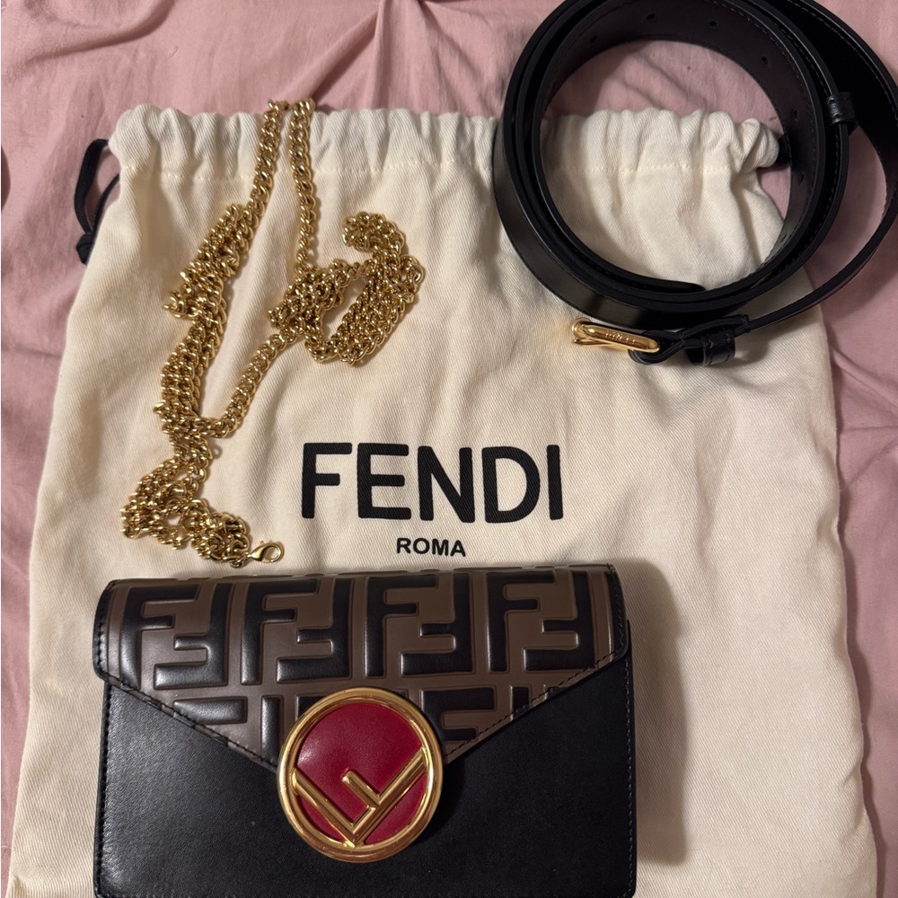 Fendi Black and Brown Crossbody / Belt Bag with Iconic Monogram
